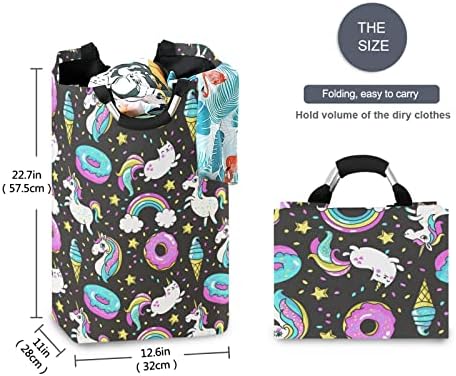 Unicorn Donut Gökkuşağı Konfeti çamaşır sepeti Katlanabilir Büyük Giysi Sepet Kreş Depolama Bin için Kolu ile Çocuk Odası Yatak