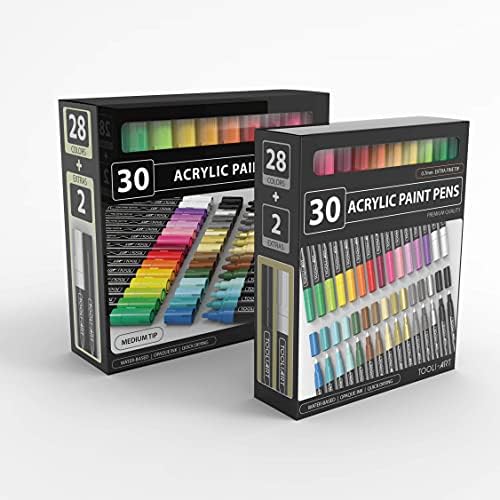 TOOLI-ART 60 Pen Essential Combo: Kaya Boyama, Tuval, Cam, Kupalar, Dergiler, Karalama Defteri, Kumaş, Çoğu Yüzey için 30 Ekstra