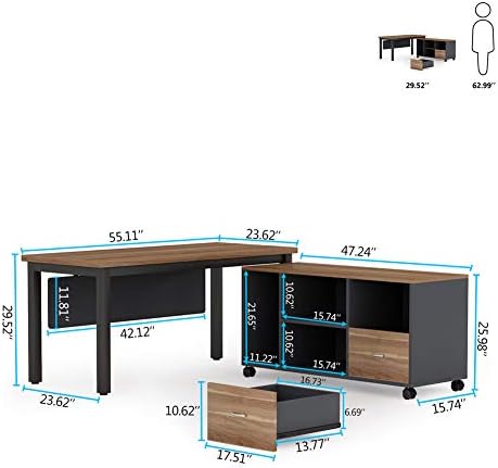Tribesigns L-Şekilli bilgisayar Masası ile Depolama Çekmeceler Dolap Seti, Büyük Yönetici Ofis Masası ile Raflar, endüstriyel