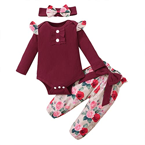 Yenidoğan Bebek Bebek Kız Giysileri Romper Onesie Pantolon Seti Çiçek Kıyafetler Pamuk Bebek Giysileri Kızlar için