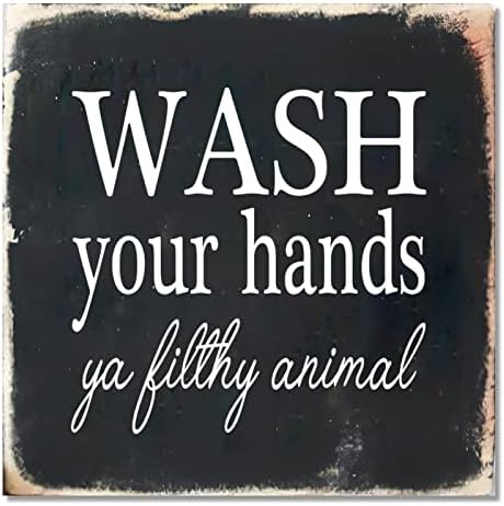 Alioyoit Rustik Ahşap Işareti Banyo Dekor Işareti Yıkama Eller Vintage Sıkıntılı Bak Ahşap Işareti Duvar Alınlıklar Asılı Plak
