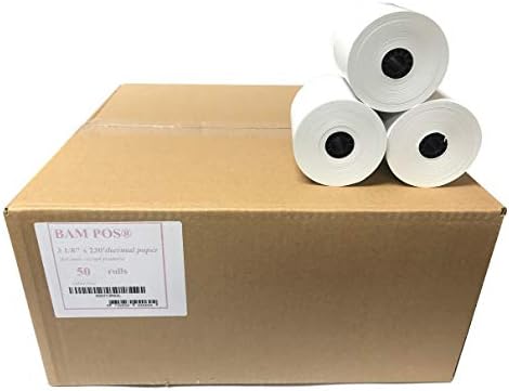 BAM POS, Termal Kağıt Ruloları, 3-1 / 8 x 230, Parlak Beyaz, 50 Rulo Paket