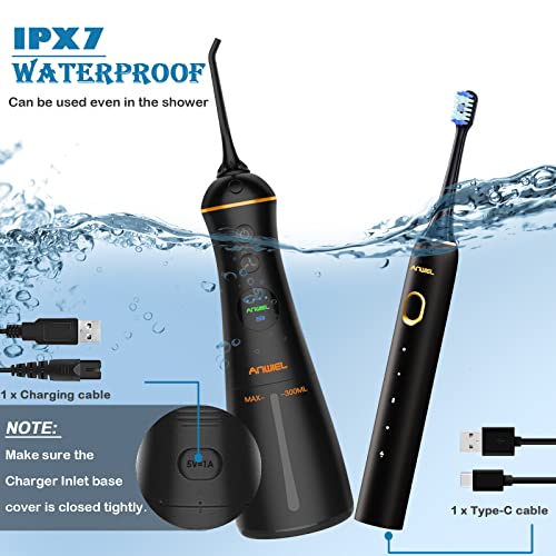Diş duşu ve Elektrikli Diş Fırçası Combo, Akülü Diş Ağız Irrigator ile 6 Modları 6 Jet İpuçları ve 4 Fırça Kafaları, LCD ekran