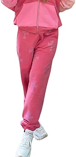 farrubbyine8 kadın Casual Baggy koşucu pantolonu Grafik Rhinestone Sıkı İpli Bel Yürüyüş Egzersiz eşofman altı