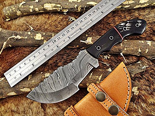 10 Uzun Şam Çelik Tracker Bıçak El Dövme Büküm Desen Tam Tang, 2 Ton Boğa Boynuz Delik Ölçeği ile, inek Gizlemek Deri Kılıf