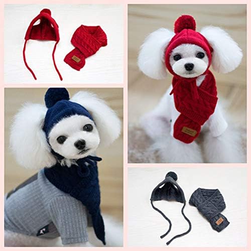 BeesClover Moda Kış Sıcak Örme Pet Şapka Eşarp Seti Köpek Yavrusu Oyuncak Giyim Kırmızı S-pet Köpek kedi için