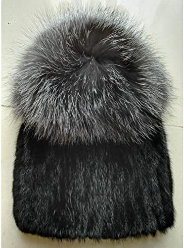 Kürk Örme Şapka Hakiki Vizon Kürk Büyük Tilki Kürk Ponpon Kabarık Kadın Kış Sıcak Kayak Kap Moda