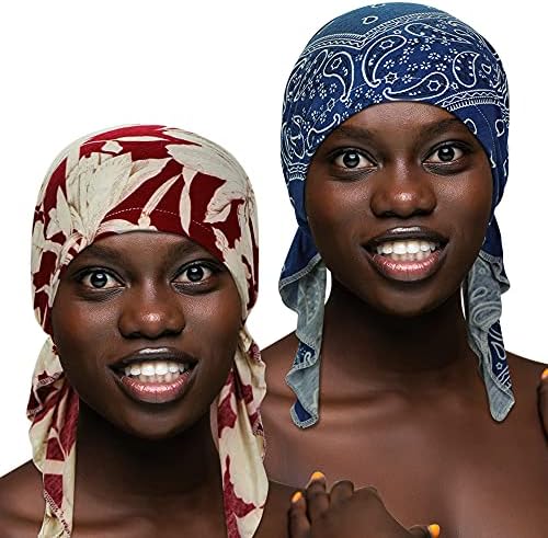 ASHİLİSİA 2 Parça Kadın Kemo Şapka Türban Bere, Önceden Bağlanmış Headwraps Şapkalar Bandana Saç Dökülmesi için