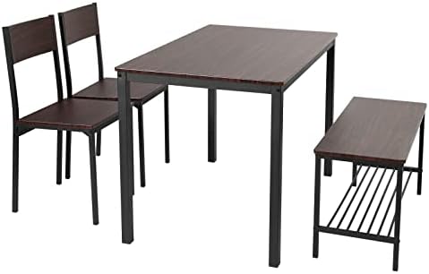Soges 4 Kişilik Yemek Masası Seti, Arkalıklı 4,2 Sandalye için 43,3 inç Mutfak Masası Seti, Depolama Raflı 2 Kişilik Tezgah,
