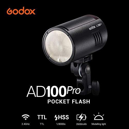 Godox AD100Pro 100ws TTL 2.4 G HSS 1/8000 s cep flaş ışığı, 7.2 V / 2600 mAh Lityum Pil, 360 Tam Güç Yanıp söner, 0.01-1.5 s