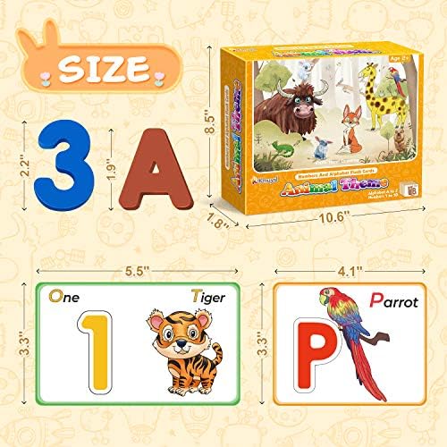 Hayvan Numaraları ve Alfabe Flash Kartları Bebekler için Yaş 2 3 4 Yaşında, Ahşap Harfler ve Sayılar Flashcards ABC Montessori