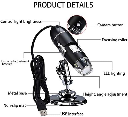 USB Dijital Mikroskop 50x için 1600x Büyütme Mikroskop, 8 LED El Büyütme endoskopik Kameralar, Metal Braket, Mac ile Uyumlu,Android,