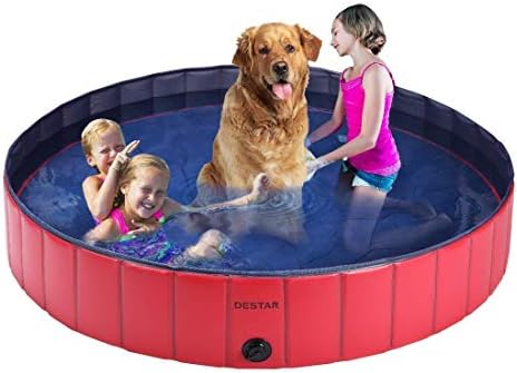 DEStar 4ft PVC Katlanabilir Pet Yüzme Havuzu Açık Küvet ile Koruyucu Astar Kırmızı ve Köpek Çeviklik Ekipmanları Pet Engel Eğitim