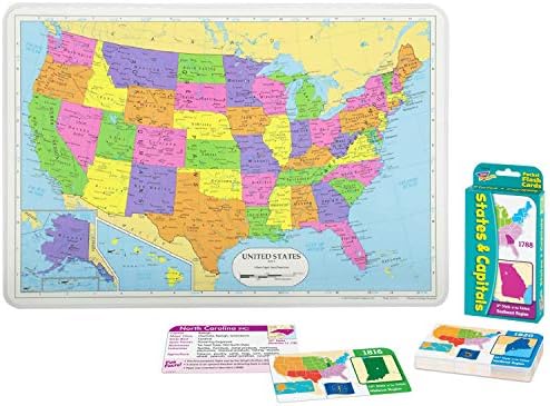Çocuklar için lamine Eğitim Placemat: Amerika Birleşik Devletleri Harita Masa Mat ABD Devletleri ve Başkentleri ile Cep Flash
