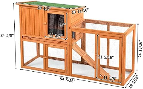 Esright Tavşan Kafesi 54.3 Tavşan Kafesi Açık Büyük Ahşap Tavşan Evi Havalandırma Kapısı, çıkarılabilir Tepsi ve Rampa