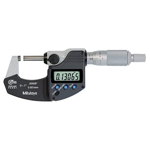 Mitutoyo 293-340 Digimatic Dış Mikrometre, 0-1 Aralık, 0.00005 / 0.001 mm Çözünürlük, IP65, Çıkış Yok, Mandallı