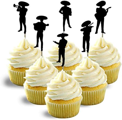 Mariachi Charro Silhouette Cupcake Topper Kart Stoğu Paket başına 12 Cupcake