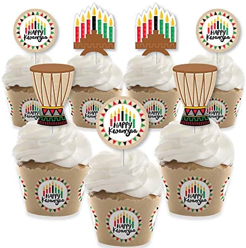 Mutluluk Büyük Nokta Mutlu Kwanzaa-Cupcake Dekorasyon-Afrika Miras Tatil Parti Cupcake Sarmalayıcılar ve Tedavi Seçtikleri Kiti