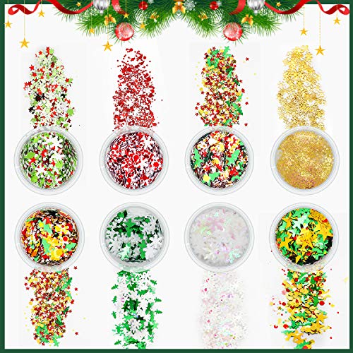 JOYJULY Noel için Çivi, 8 Kutuları Noel Tırnak Glitter Mix Kar Tanesi Payetler için Tırnak Sanat Holografik Lazer Tırnak Glitter