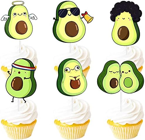 Avokado Tatlı Cupcake Topper Yeşil Glitter Kutsal Guacamole Tema Süslemeleri Bebek Duş Mutlu Doğum Günü Partisi Dekor Malzemeleri