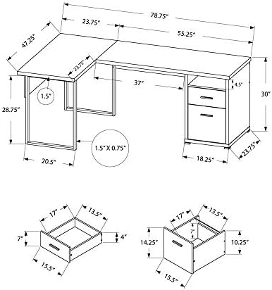 Monarch Specialties Bilgisayar Masası Dosya Dolaplı L Şeklinde Köşe Masası-Sol veya Sağ Kurulum-80 L (Siyah - Gri Üst)
