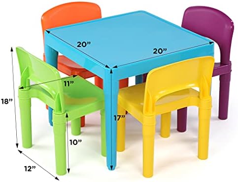 Mütevazı Mürettebat, Mavi Masa ve Kırmızı / Yeşil / Sarı / Mor Çocuklar Hafif Plastik Masa ve 4 Sandalye Seti, 12 Plastik Kutulu