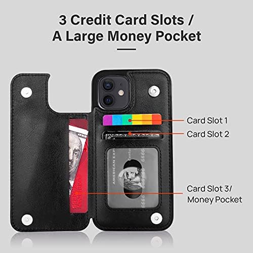 IPHONE 12 Mini Cüzdan Kılıfı için Compernee, Kart Tutuculu iPhone 12 Mini Kılıf için, Kredi Kartı Tutuculu Klasik El Yapımı Kart