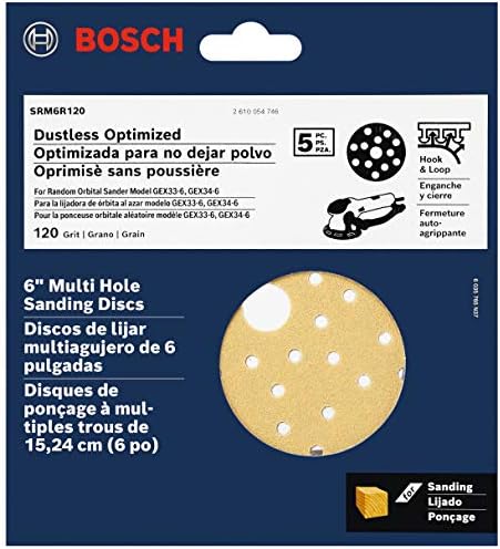 Bosch SRM6R120 5 adet. 120 Grit 6 İnç. Çok Delikli Kanca ve Halka Zımpara Diskleri