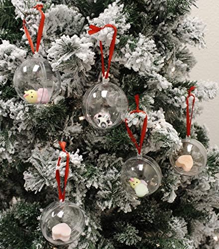 Joıedomı 10 Adet Şeffaf Plastik Doldurulabilir yılbaşı topu Süsleri 3.15 inç Noel Tatili için Kapalı ve Açık Noel Süslemeleri