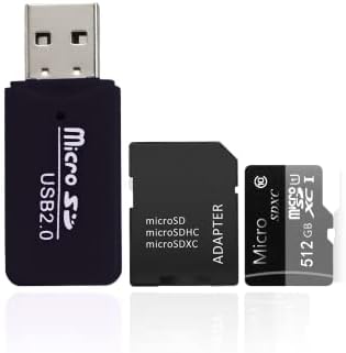 Bir 512GB Micro SD Kart ve Ücretsiz bir Adaptör USB 2.0 TF Kart Okuyucu ile Micro SD Kart Okuyucu (Siyah-512GB)