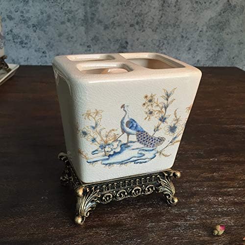 Vintage Seramik Banyo Aksesuarları Setleri, 6 Parça Güzel Mavi Tavuskuşu Desen Banyo Seti Vanity Dekor İhtiva Sabunluk, 2 Adet
