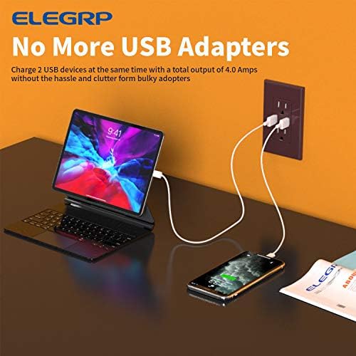(2 Paket, Parlak Kahverengi) ELEGRP USB Çıkış Duvar Şarj Cihazı, Akıllı Çipli Çift Yüksek Hızlı 4.0 Amp USB Bağlantı Noktaları,