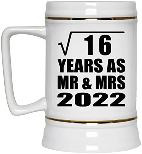 4th Yıldönümü Karekök 16 Yıl Olarak Mr & Mrs 2022-22 oz Bira Stein Seramik Bar Kupa Tankard Drinkware-Eşi için Koca Lady Onu