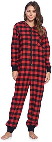 Ashford & Brooks kadın Flanel Kapşonlu Tek Parça Pijama Birliği Tulum