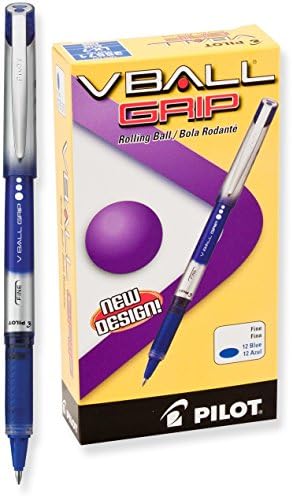 PİLOT VBall Grip Sıvı Mürekkep Rolling Ball Stick Kalemler, İnce Nokta, Mavi Mürekkep, 12'li Paket (35571)