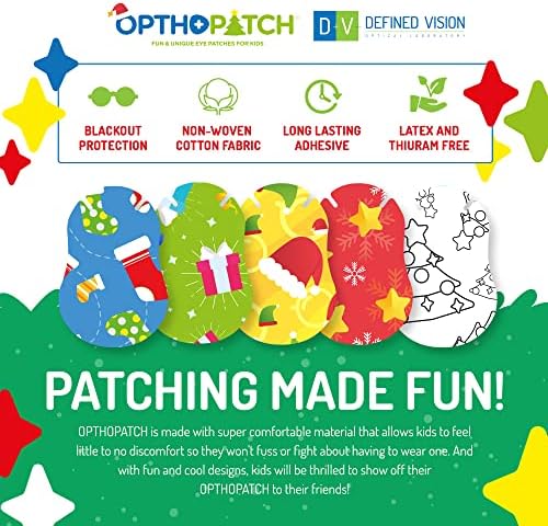 OPTHOPATCH Holiday Edition / Çocuklar için Ekstra Hassas Yapıştırıcı Göz Yamaları 70 Paket + 2 Ödül Tablosu Posterler