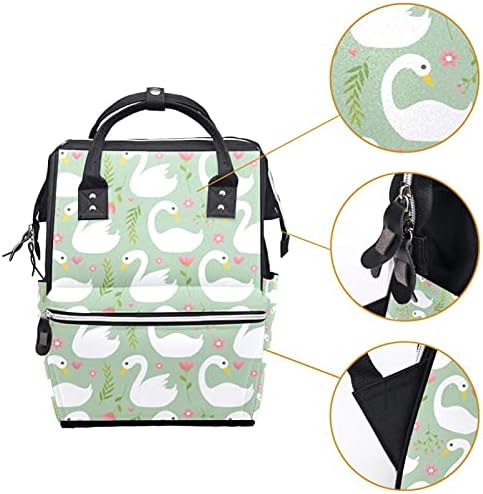 Bebek bezi sırt çantası Büyük Kapasiteli Laptop Sırt Çantası Fermuar Rahat Şık Seyahat Sırt Çantaları Beyaz Kuğu Desen Pembe