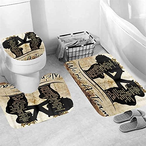 Afro-Amerikan Çift Duş Perde Setleri ile Kaymaz Kilim Tuvalet Kapağı Kapak ve Banyo Paspas, afro-Amerikan Kraliçe ve Kral Banyo