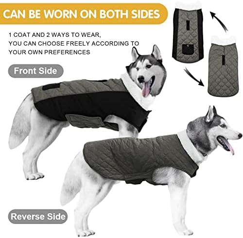 AOCZZ Köpek Ceket Rahat Su Geçirmez Geri Dönüşümlü Kış Köpek Ceket ile Cep Köpek Kış Ceket için Soğuk Hava Çift Tasma Delik Su