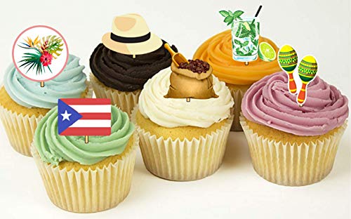 12 Porto Riko Parti Cupcake Toppers Yiyecek Seçtikleri
