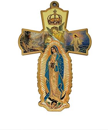 6 Adet Katolik Ahşap Çapraz Haç Duvar 8 inç Asılı Our Lady of Guadalupe Vaftiz Communion Vaftiz Favor İçin (Our Lady of Guadalupe