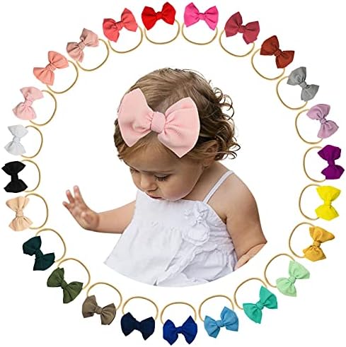 Bebek Yenidoğan Katı Yay Şapkalar Bebek Büyük Streç Kızlar 24 ADET Hairband Kafa Çocuk Saç Aksesuarları (Renkli, Bir Boyut)