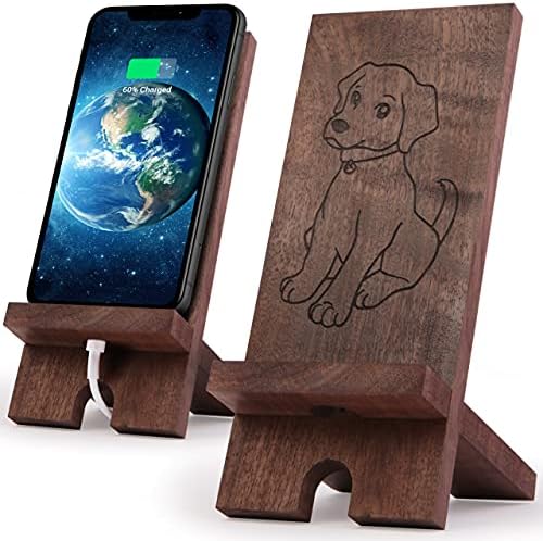 Ahşap Cep telefonu Standı-Sevimli Köpek Telefon Tutucu için Masa-El Yapımı Ceviz Çevre Dostu Standı Tüm Telefon ve Tablet ile