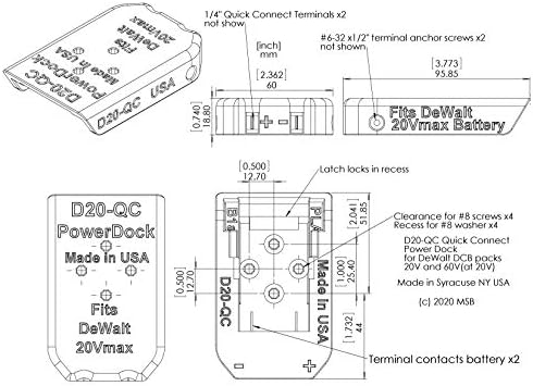 Mitchell tarafından yapılan D20 Hızlı Bağlantı Güç Dock DeWalt DCB20xx Pil Tutucu Dağı DIY ABD PN D20-QC, 1/4 inç Hızlı Bağlantı,