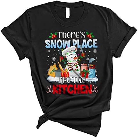 Mutfak gibi kar yeri var sevimli Noel ışıkları kardan adam Bayan öğle yemeği sevgilisi hediyeler Unisex T-Shirt