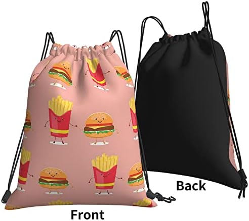 Burger kızartması ipli sırt çantası, spor salonu Sackpack çanta Yoga spor yüzme seyahat plaj İçin