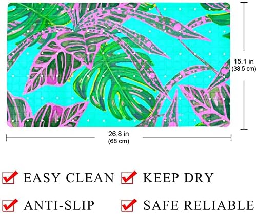 Pembe Yeşil Tropikal Palmiye Yaprakları Desen banyo duş matı Küvet Çocuk Mat (14.7x26. 9 inç) vantuz ve Drenaj Delikleri ile