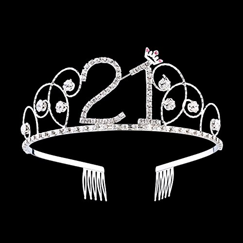 BABEYOND Kristal Doğum Günü Tiara Taç Prenses Doğum Günü Taç Saç Aksesuarları Mutlu 21st Doğum Günü Taç Tiara Kadınlar için (21