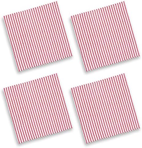 Kırmızı ve Beyaz Çizgili Dokuma Pamuklu Kumaş Peçeteler 18 İnç Kare, 4'lü Set