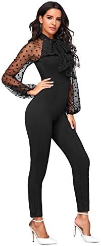 SweatyRocks kadın Wrap Derin V Boyun Yüksek Bel Uzun Pantolon Romper Tulum